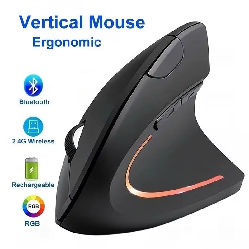 Desk Setup Ergonomics - Ergonomically Compliant Vertical Mouse 2.4GHz Bluetooth