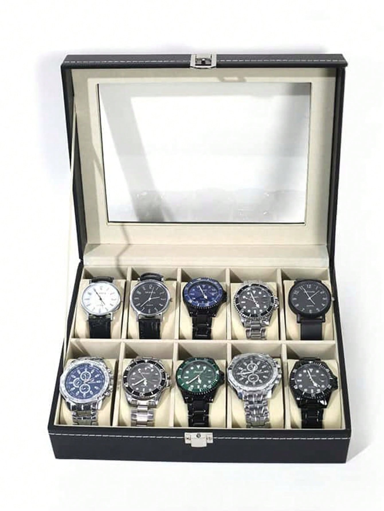 Cable Box Organizer - Leather Watch Box with Lock, Large