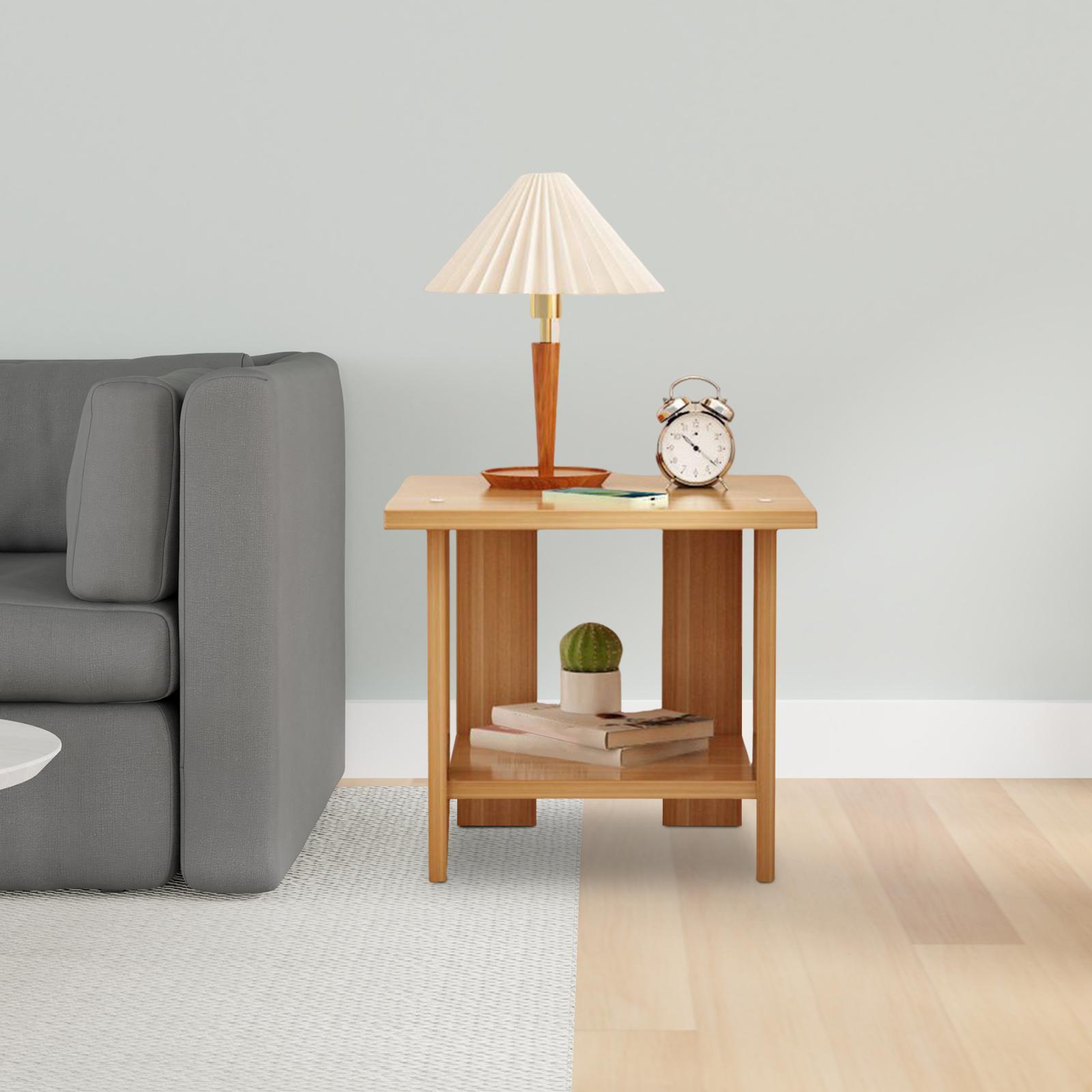 Desk Setup Wood - Wooden Double Layers Side Table Multifunctional