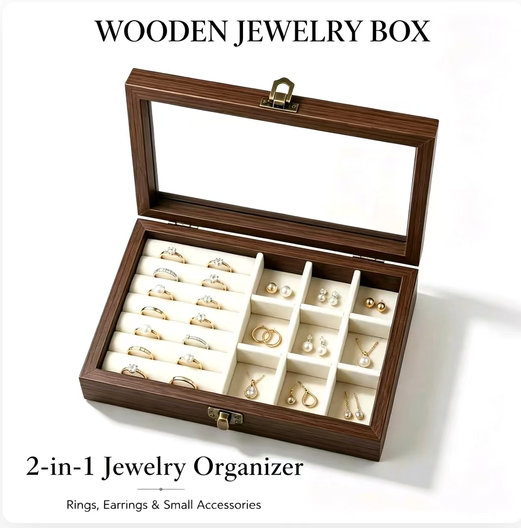 Cable Box Organizer - Bedroom Desktop Walnut Pattern Velvet Jewelry