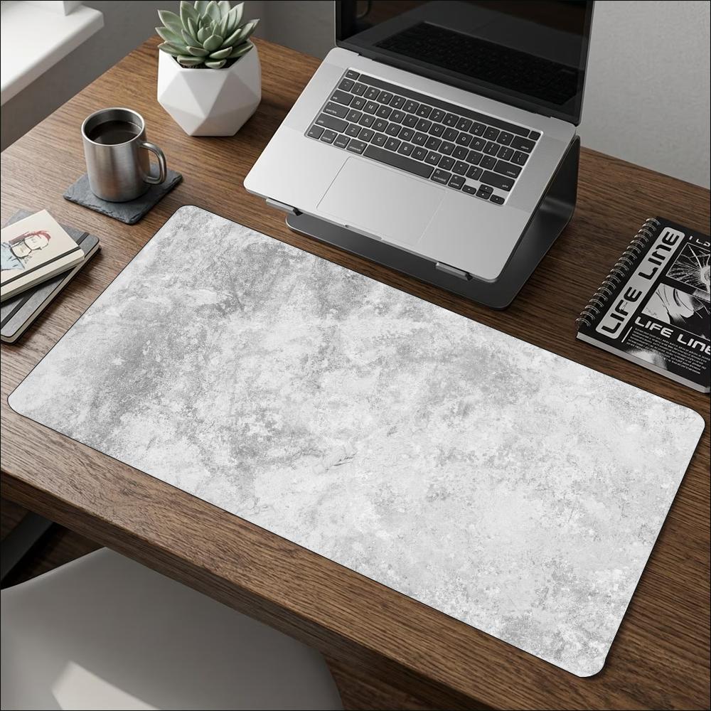 Desk Setup Grey - Minimalist Grey Marble Texture Large Extended