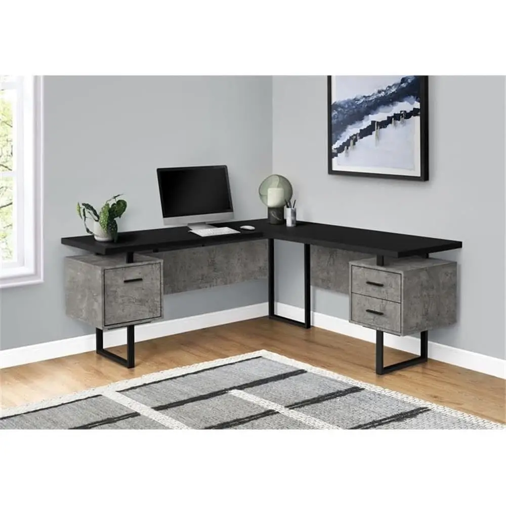 L-Shaped 70 Computer Desk with - Desk Setup Grey ulasan dan harga