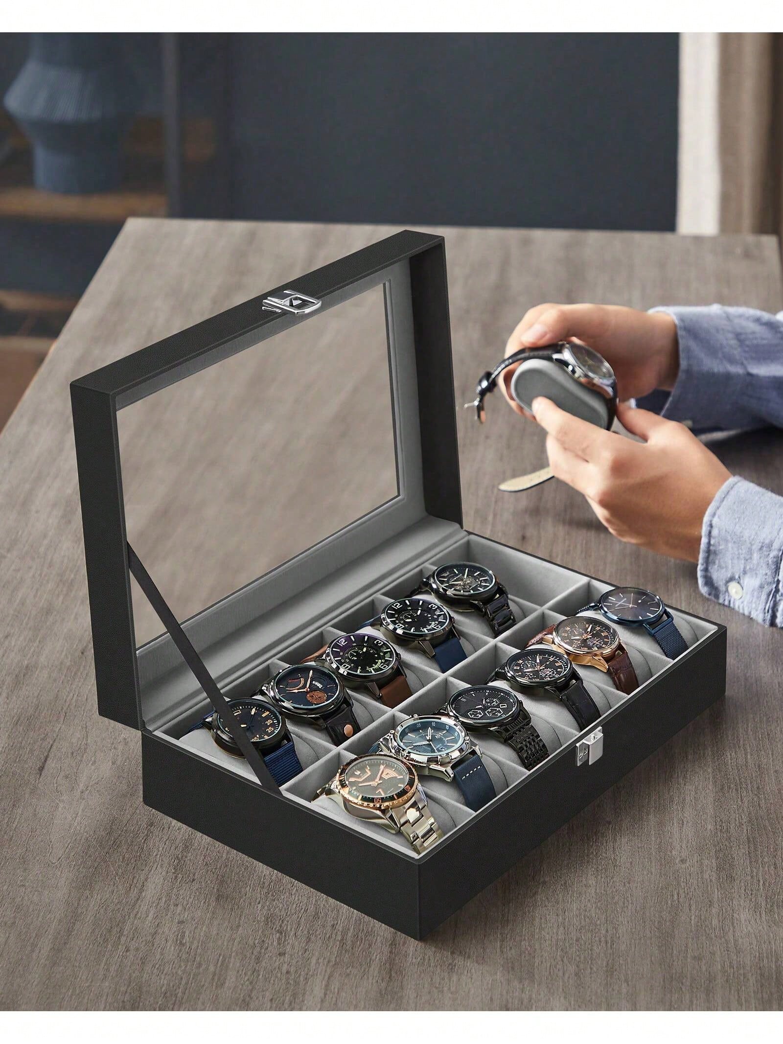12-Slot Lockable Watch Box wit - Cable Box Organizer ulasan dan harga