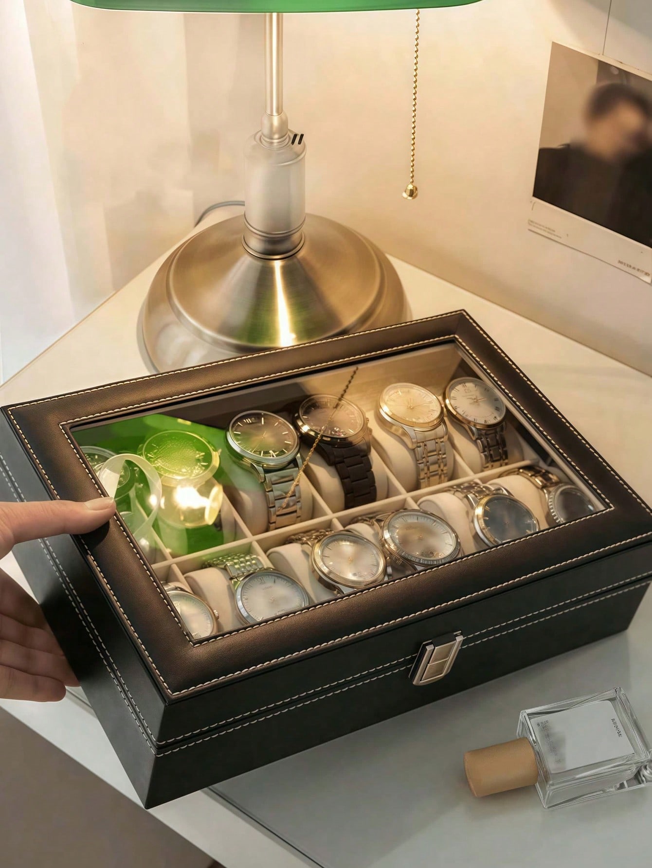 Leather Watch Box with Lock, L - Cable Box Organizer ulasan dan harga