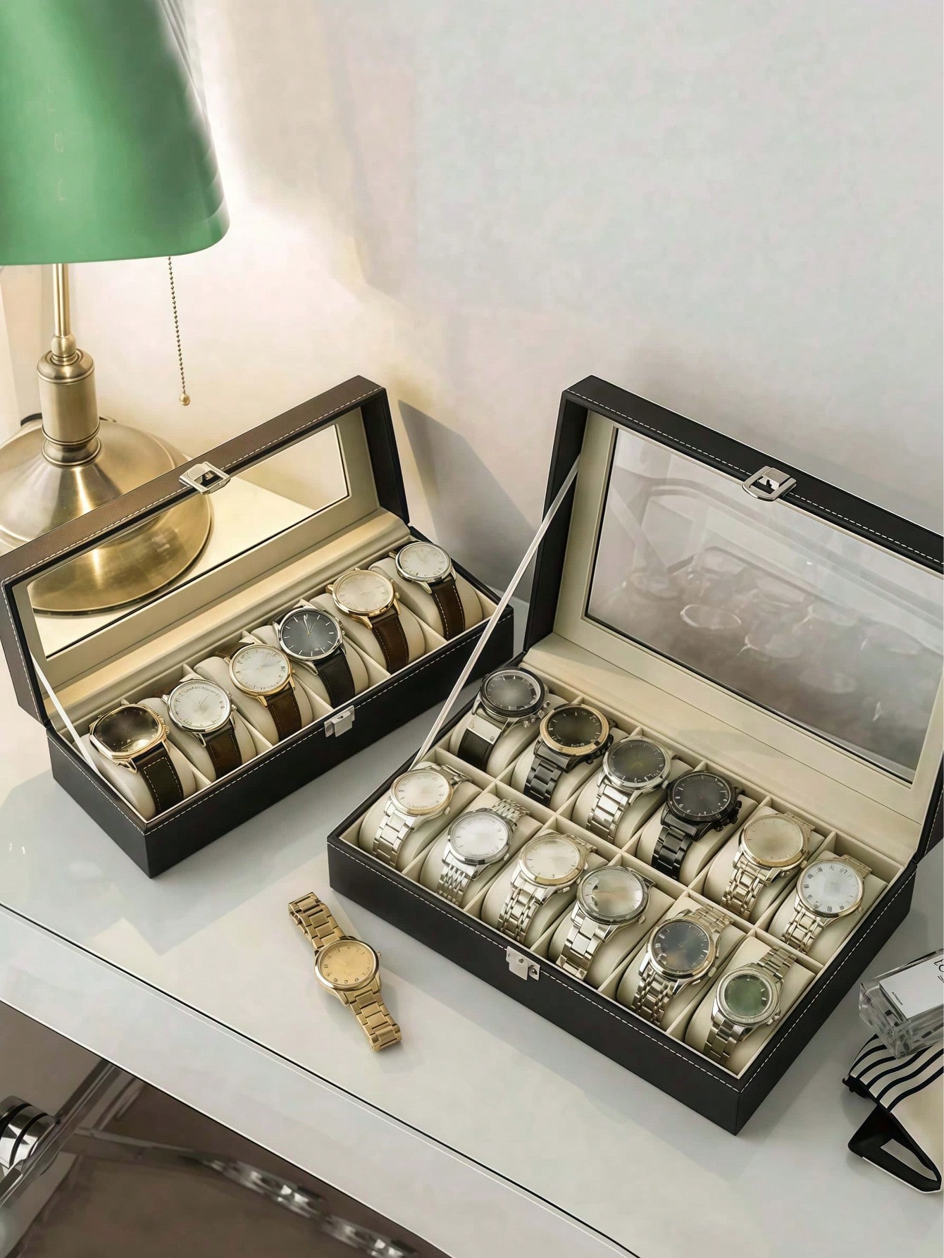 Leather Watch Box with Lock, L - Cable Box Organizer ulasan dan harga