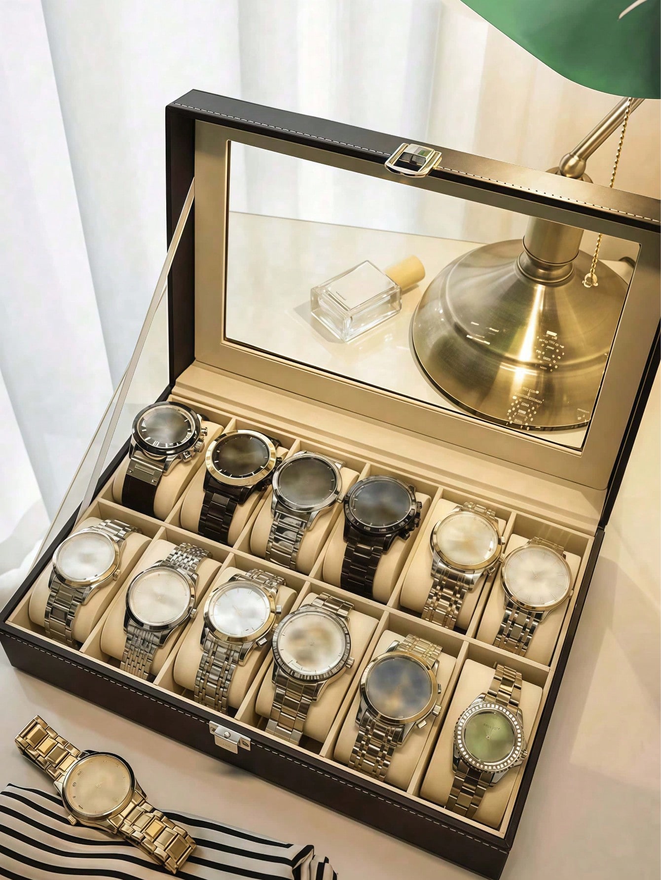 Leather Watch Box with Lock, L - Cable Box Organizer ulasan dan harga