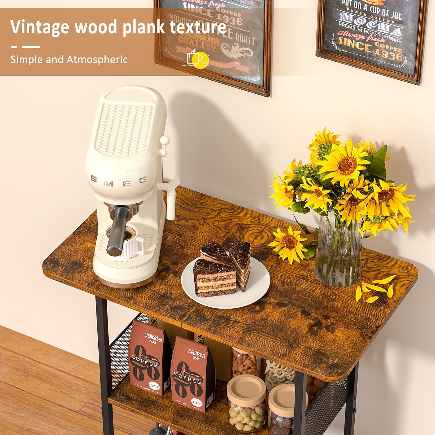 Mini Floor Standing Coffee Bar - Desk Setup Wood ulasan dan harga