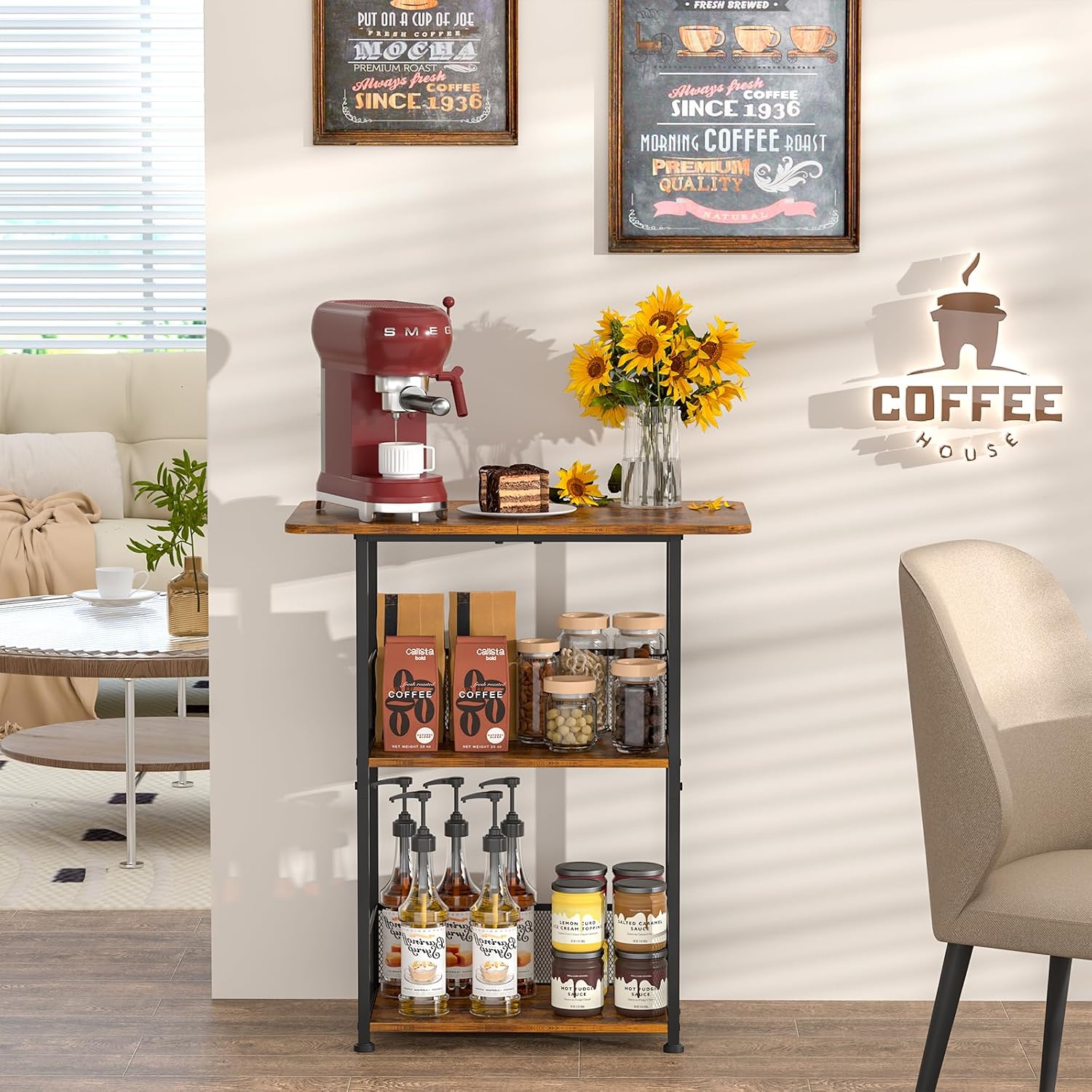 Mini Floor Standing Coffee Bar - Desk Setup Wood ulasan dan harga