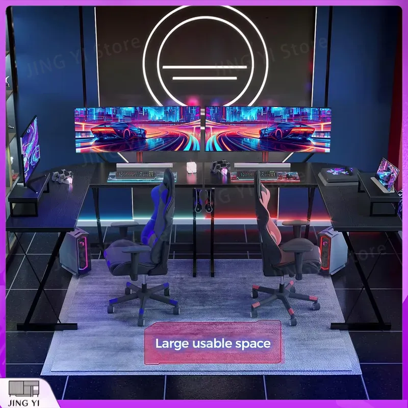 L Shaped Gaming Desk with Moni - Desk Setup No Computer ulasan dan harga