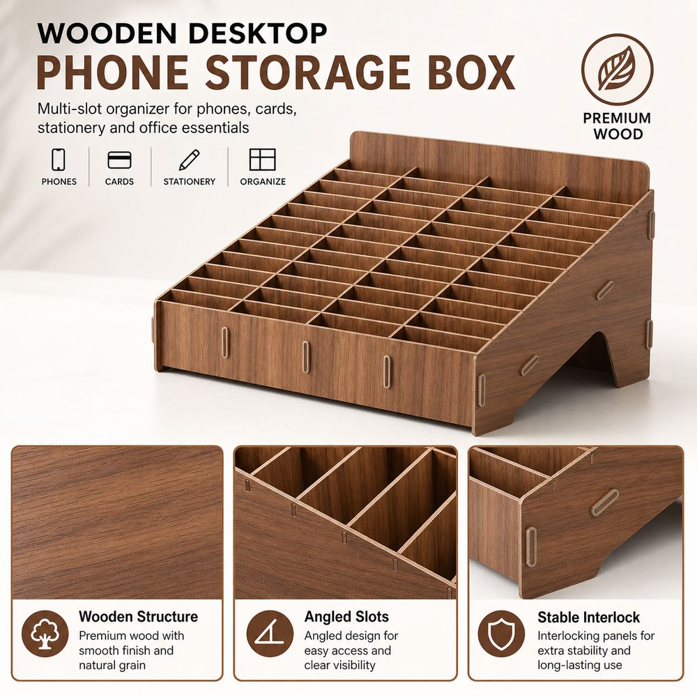 12/24/36/48Grid Phone Storage  - Desk Setup Wood ulasan dan harga